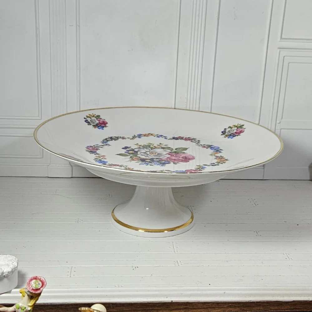 Vintage 12” JKW Western Germany Fine Porcelain Pedestal Cake Stand Footed - Picture 2 of 6